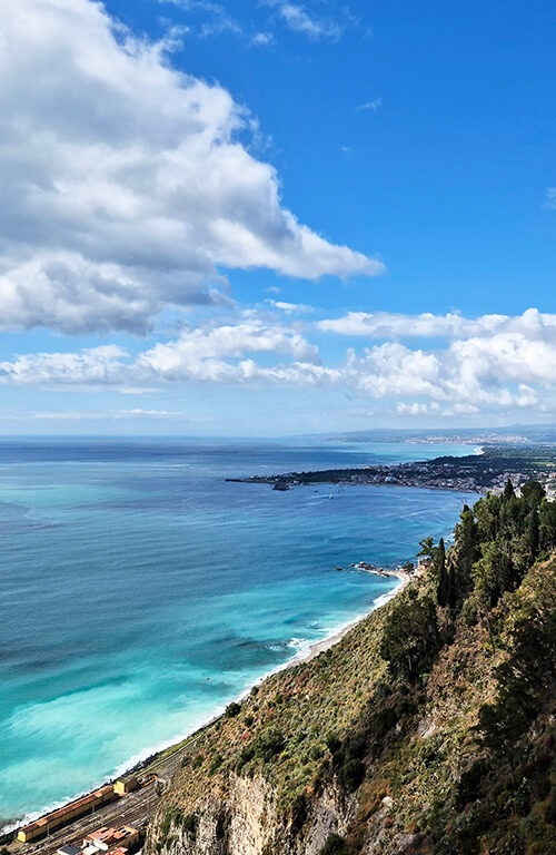 view of bay of naxos from Taormina