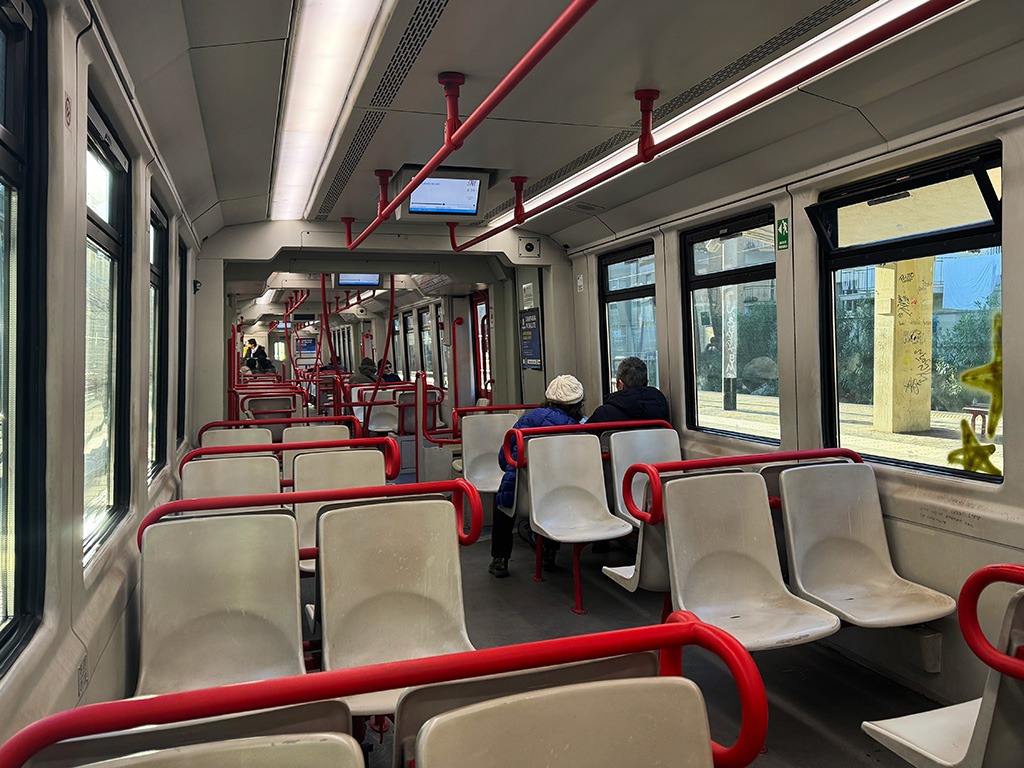 interior of campania express train between Naples and Sorrento