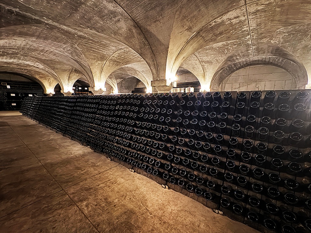 wine racks in a large cellar
