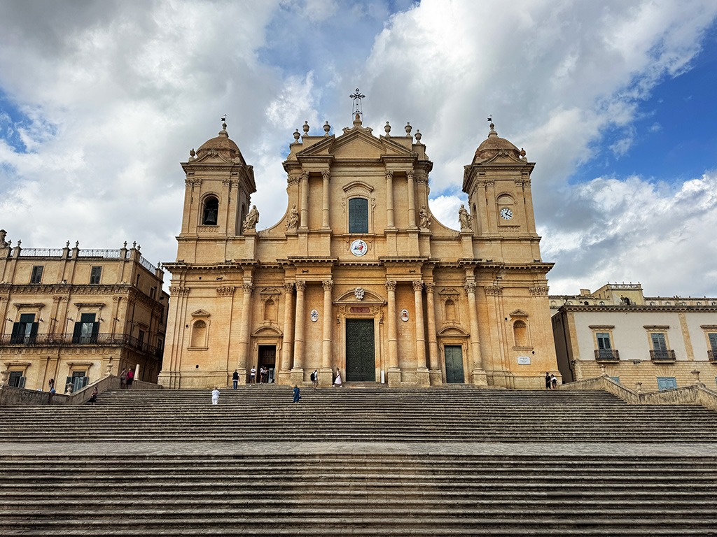 exterior view of the facade of noto cathedral