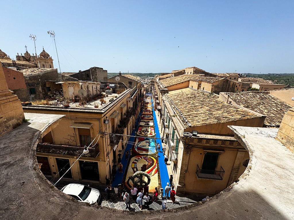 view of noto infiorata from church rooftop