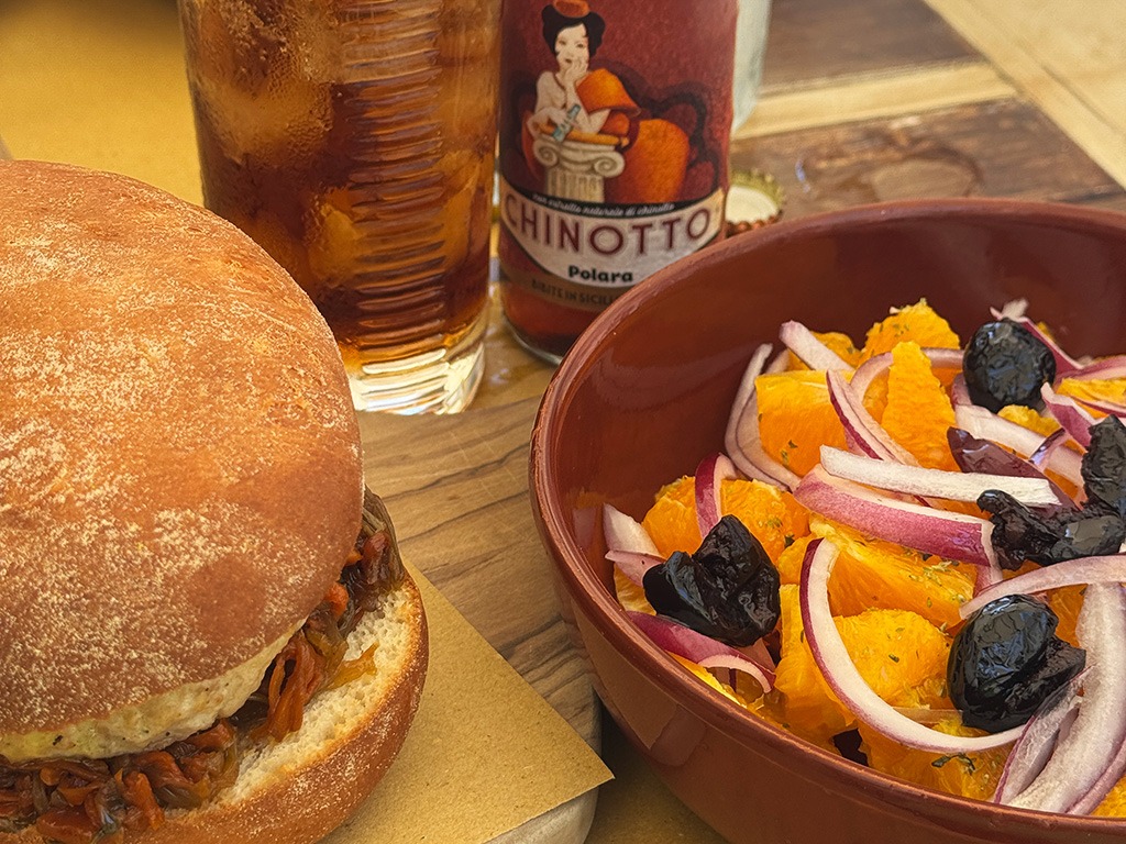 filled panino and sicilian orange olive onion salad