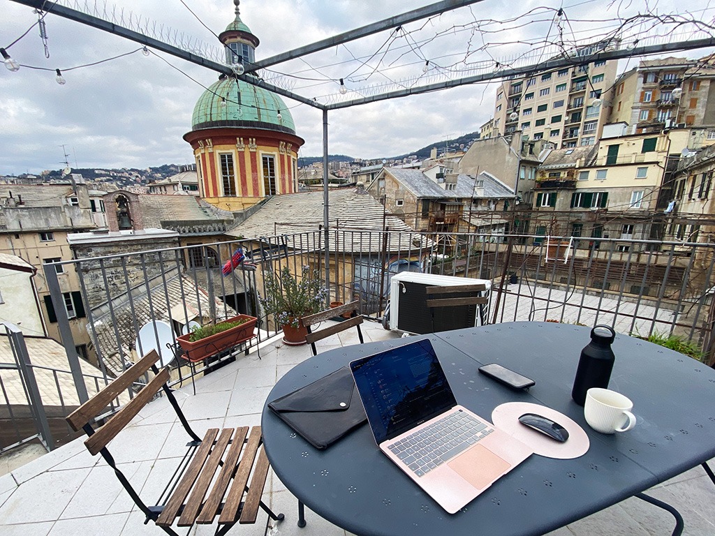 terrace overlooked genoa city skyline