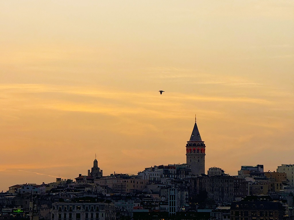 sunset view of galata tower in istanbul turkey