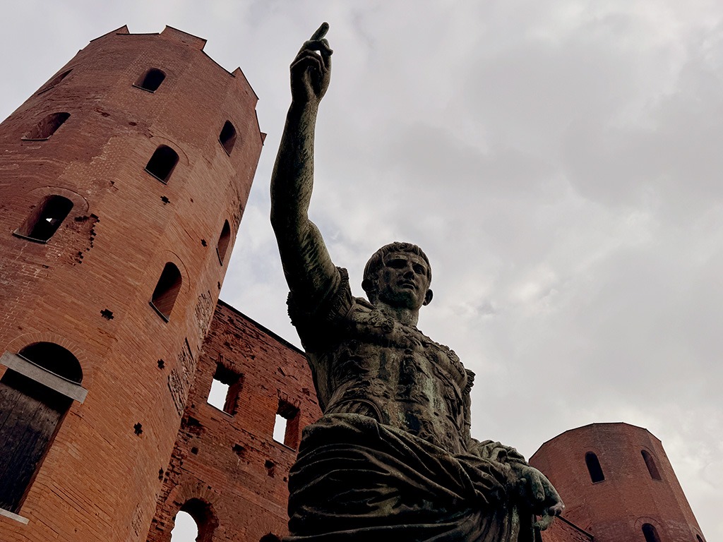 close up of statue of ancient Roman emperor Augustus in Turin