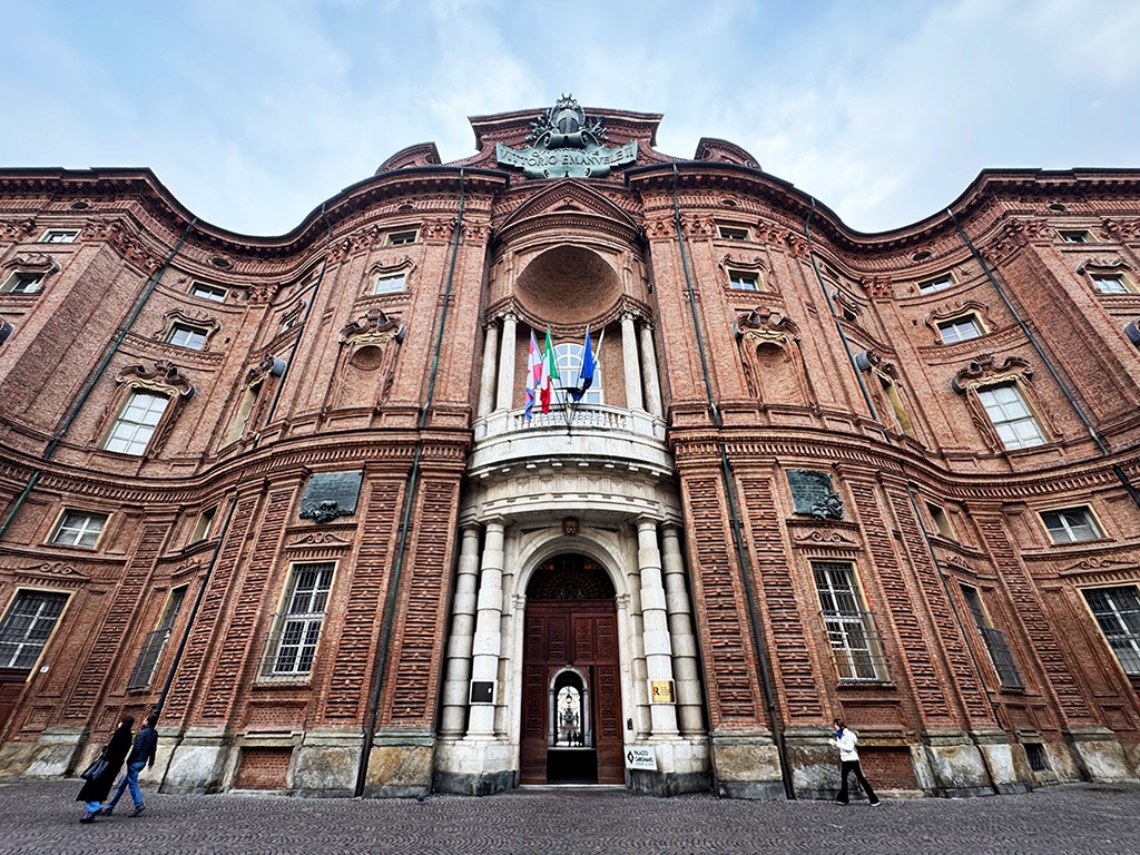 wide view of exterior of palazzo carignano in turin