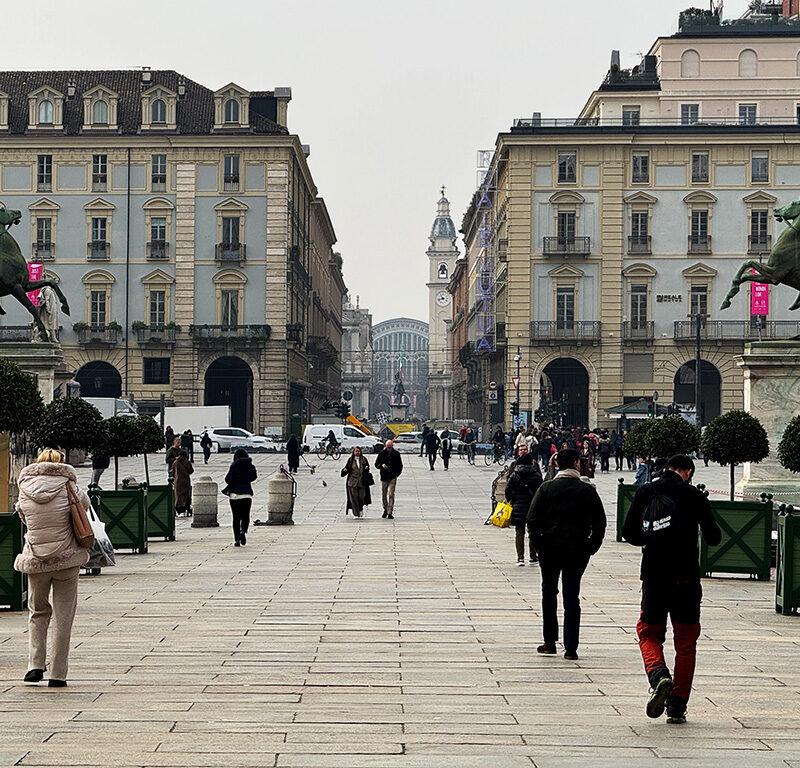 piazza castello in foreground, with view down to turin main train station