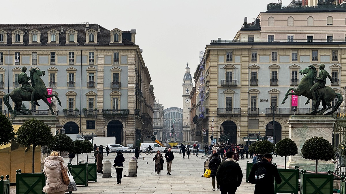 piazza castello in foreground, with view down to turin main train station