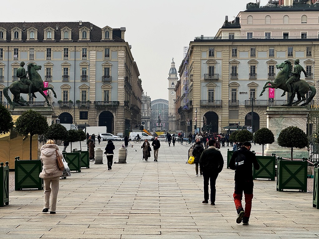piazza castello in foreground, with view down to turin main train station