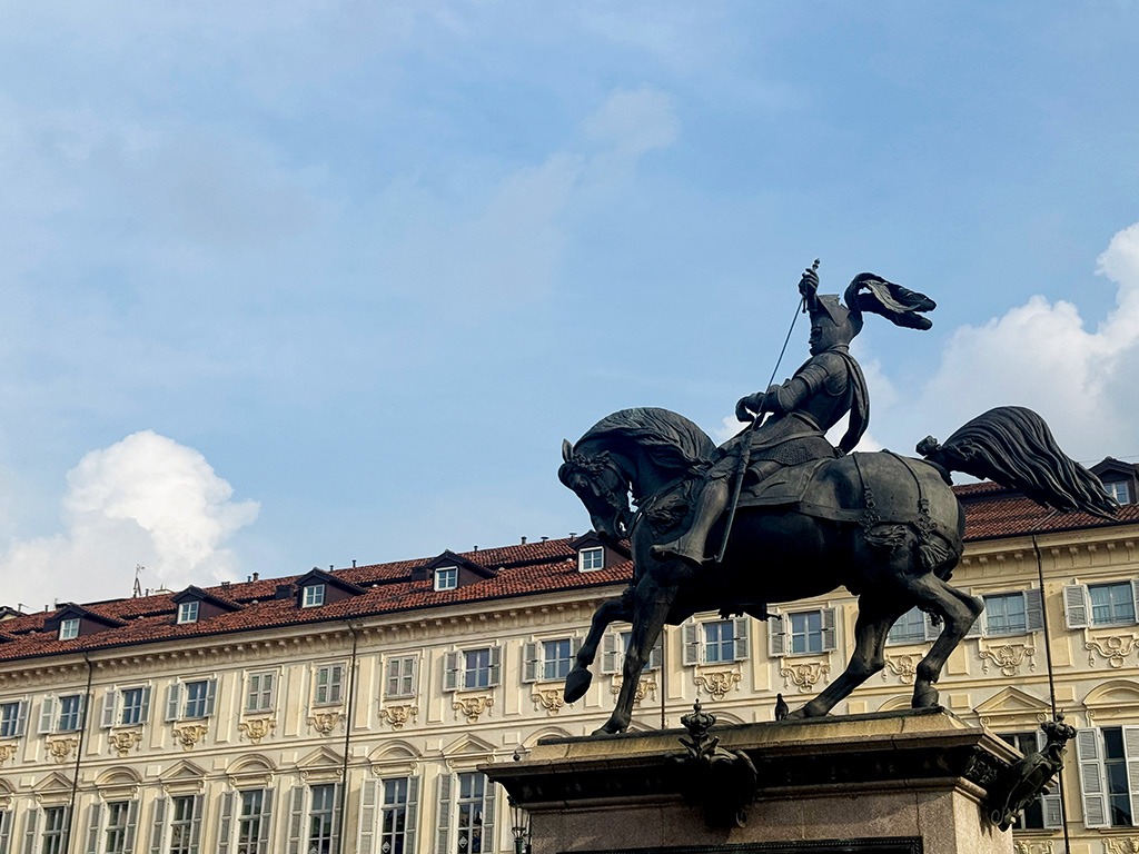 side view of equestrian statue in turin