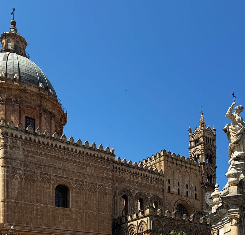 exterior of palermo cathedral roof and dome close up