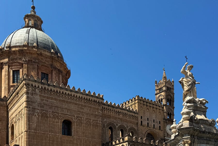 exterior of palermo cathedral roof and dome close up