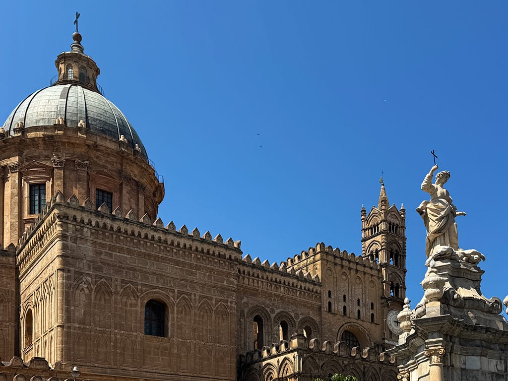 exterior of palermo cathedral roof and dome close up