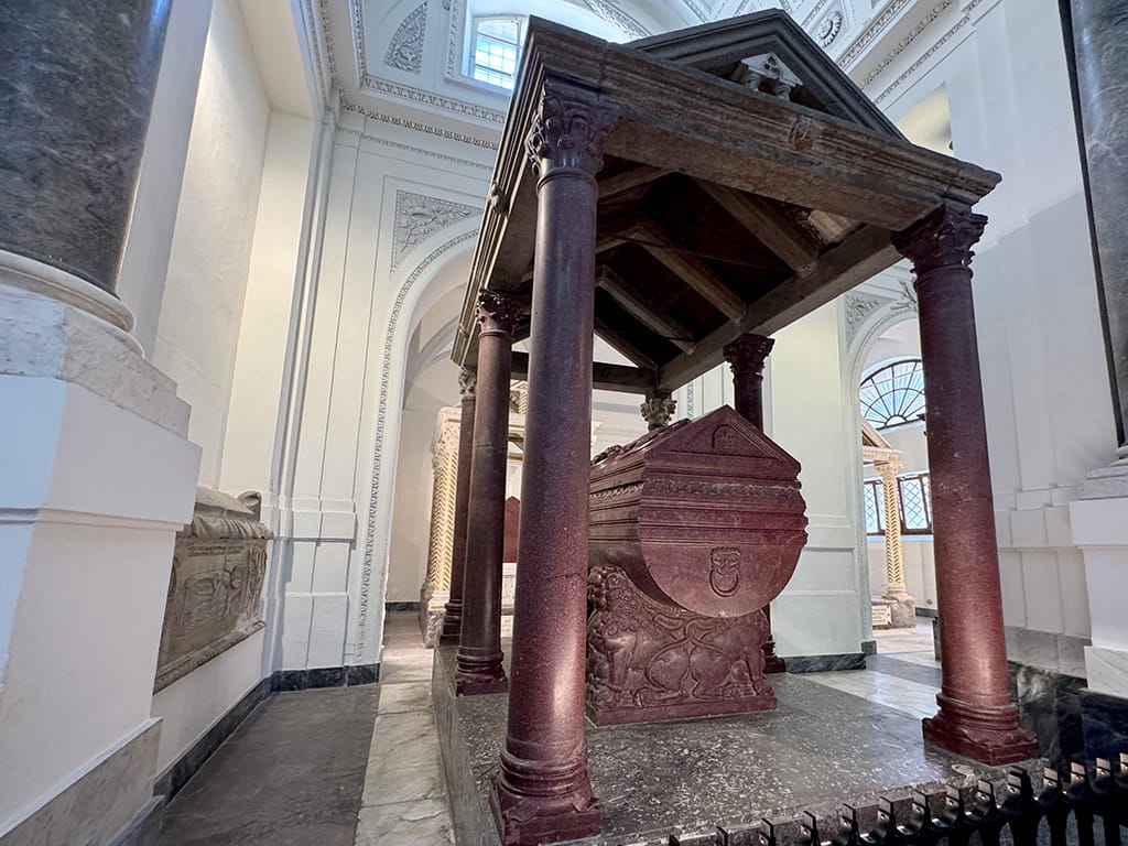 purple porphyry marble royal tombs inside palermo cathedral