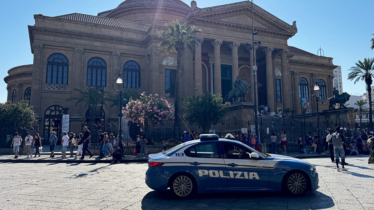 italian police car in front of palermo opera house
