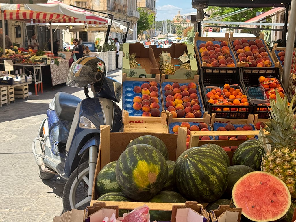 fruit on display in ortigia market